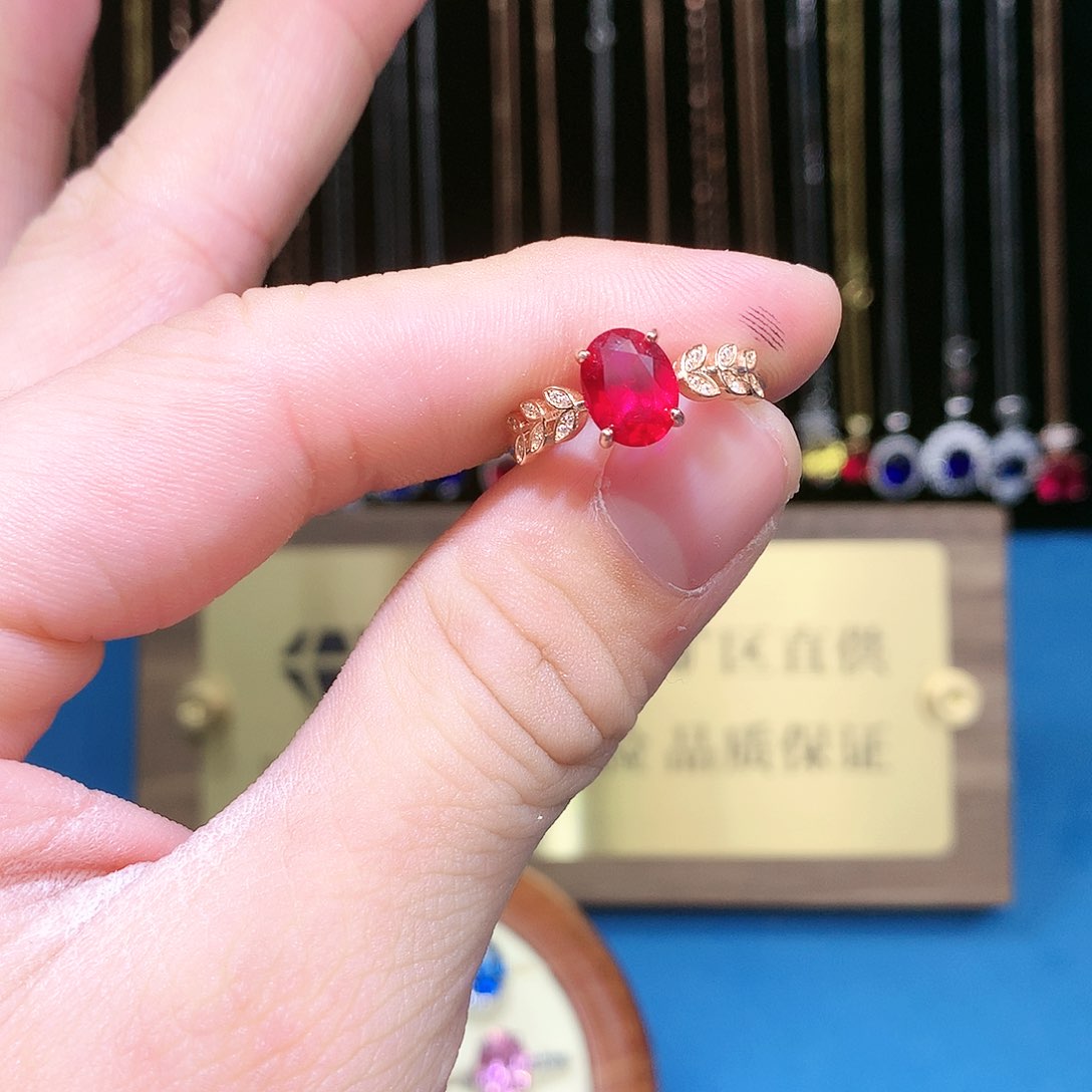 红宝石戒指银S925镶嵌