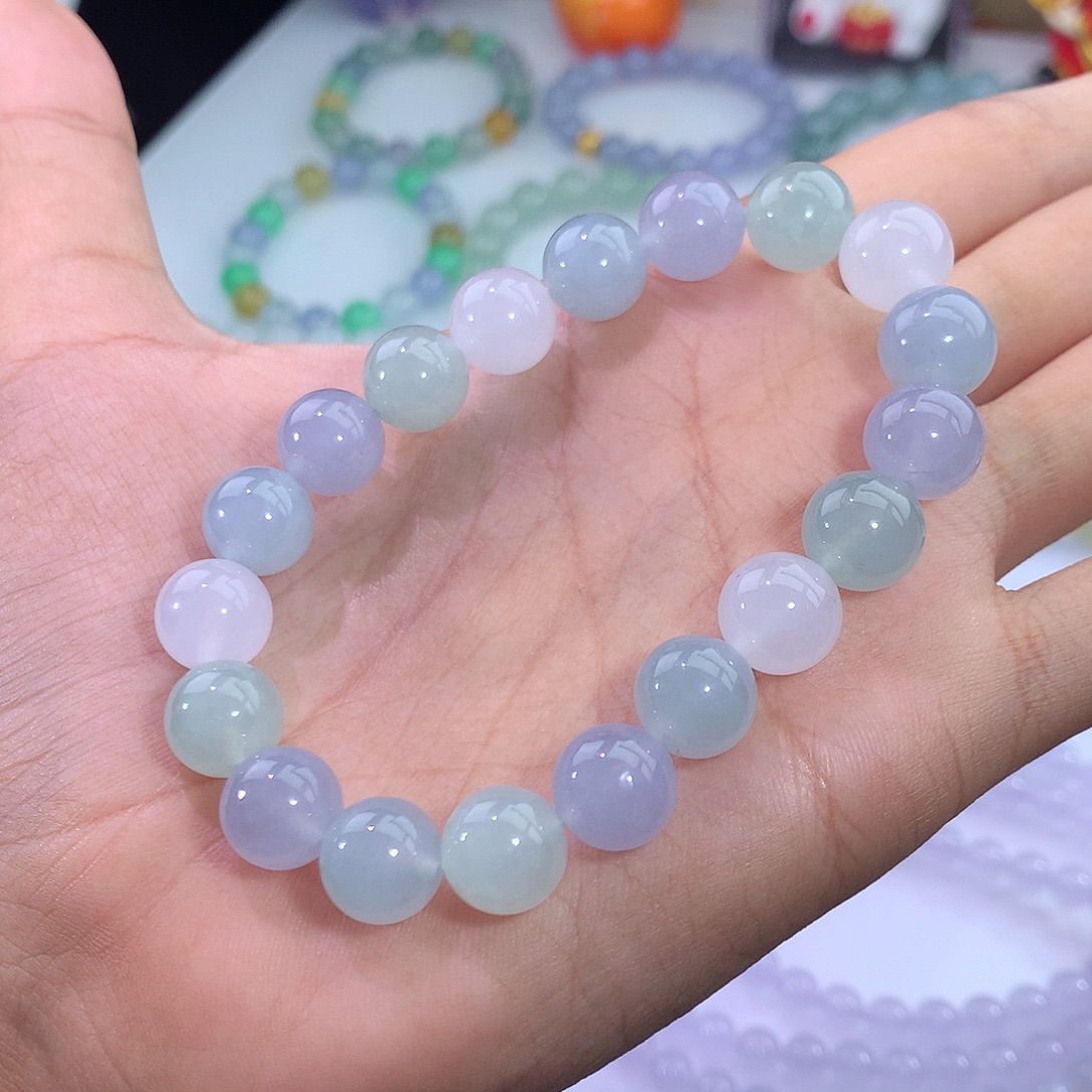 翡翠未镶嵌手链清新马卡龙手串