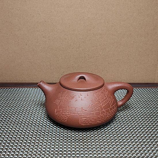 紫砂茶壶半手工刻绘款景舟石瓢250ml