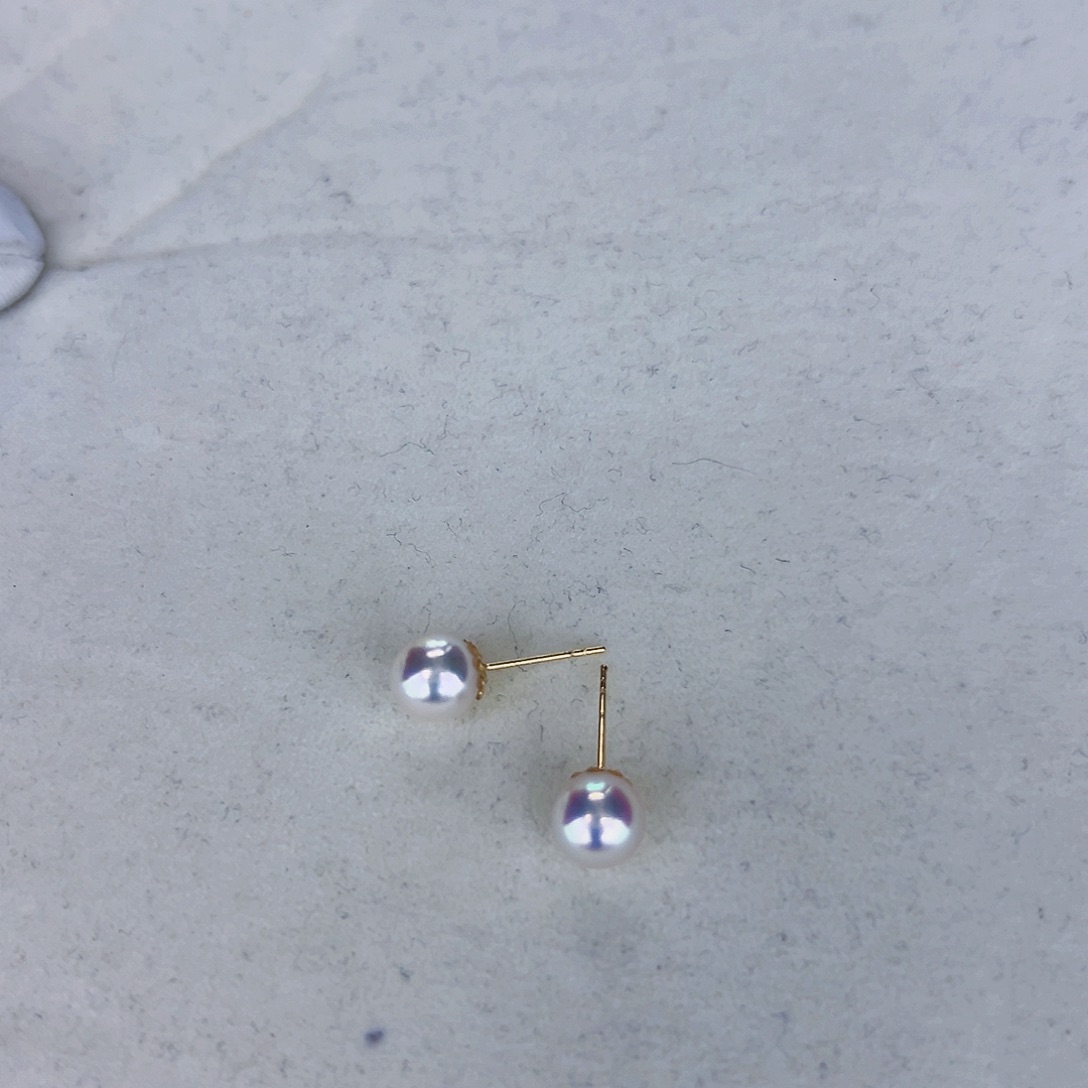 海水珍珠海水akoya天女耳钉7-7.5mm18K金镶嵌
