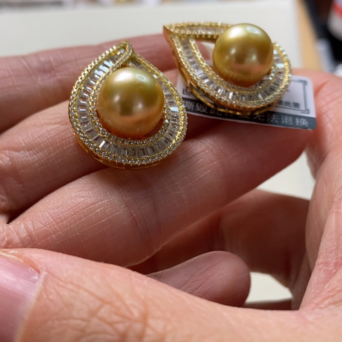 海水珍珠耳饰银S925镶嵌