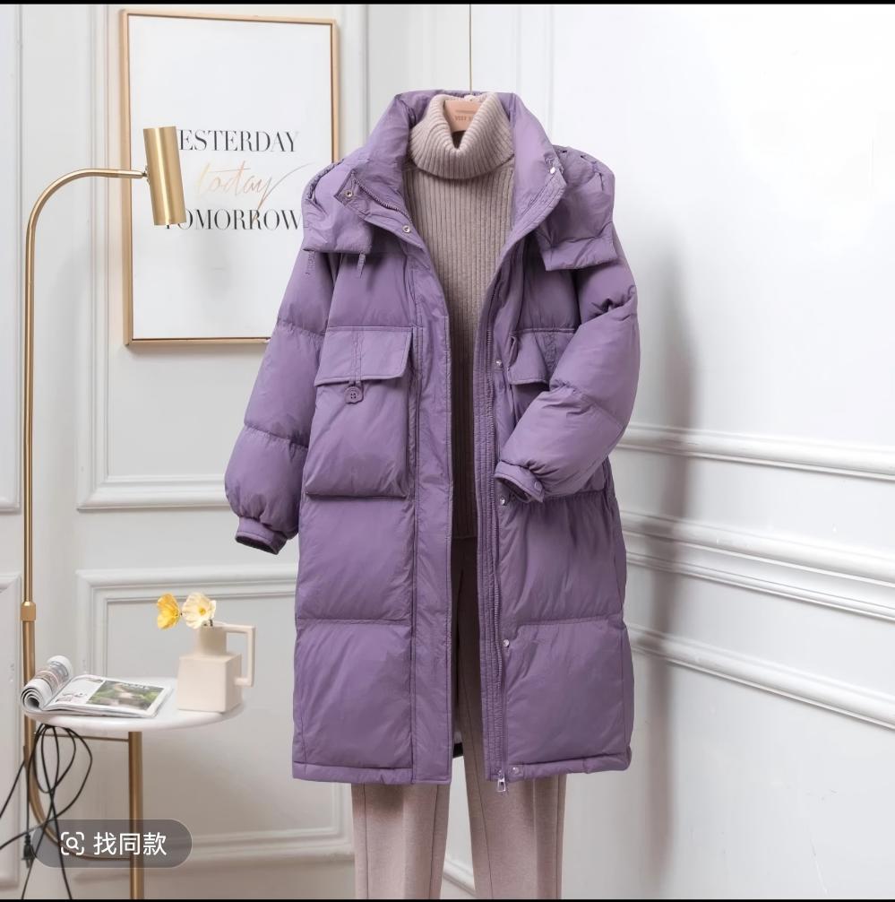 2025年新款羽绒服韩版加厚时尚保暖休闲连帽半粒扣白鸭绒外套DR