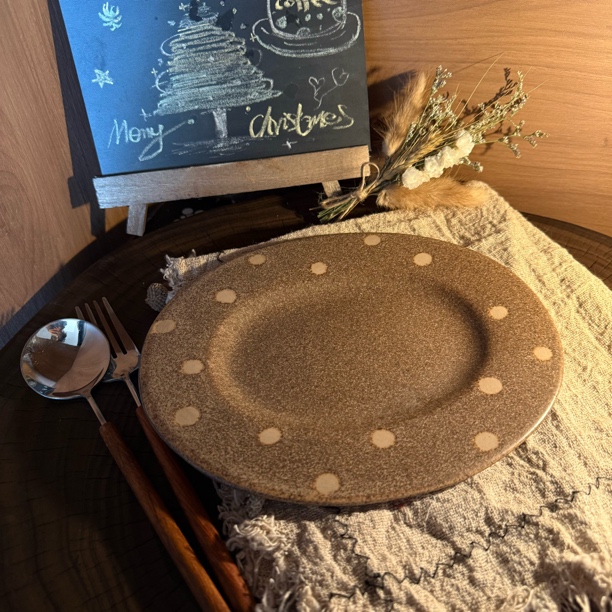 创意波点椭圆盘日式复古做旧餐盘家用菜盘鱼盘西餐盘餐具