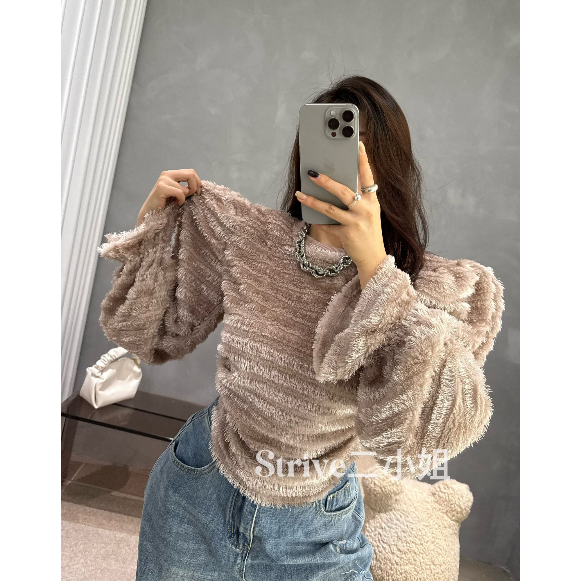 【柔柔流苏】原单出品流苏拼接毛毛氛围感法式收腰上衣