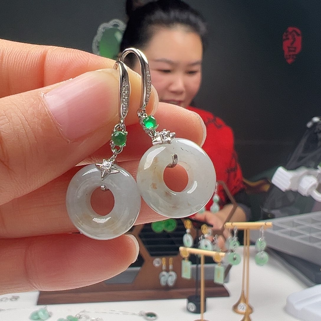 银S925镶嵌翡翠耳饰m*i