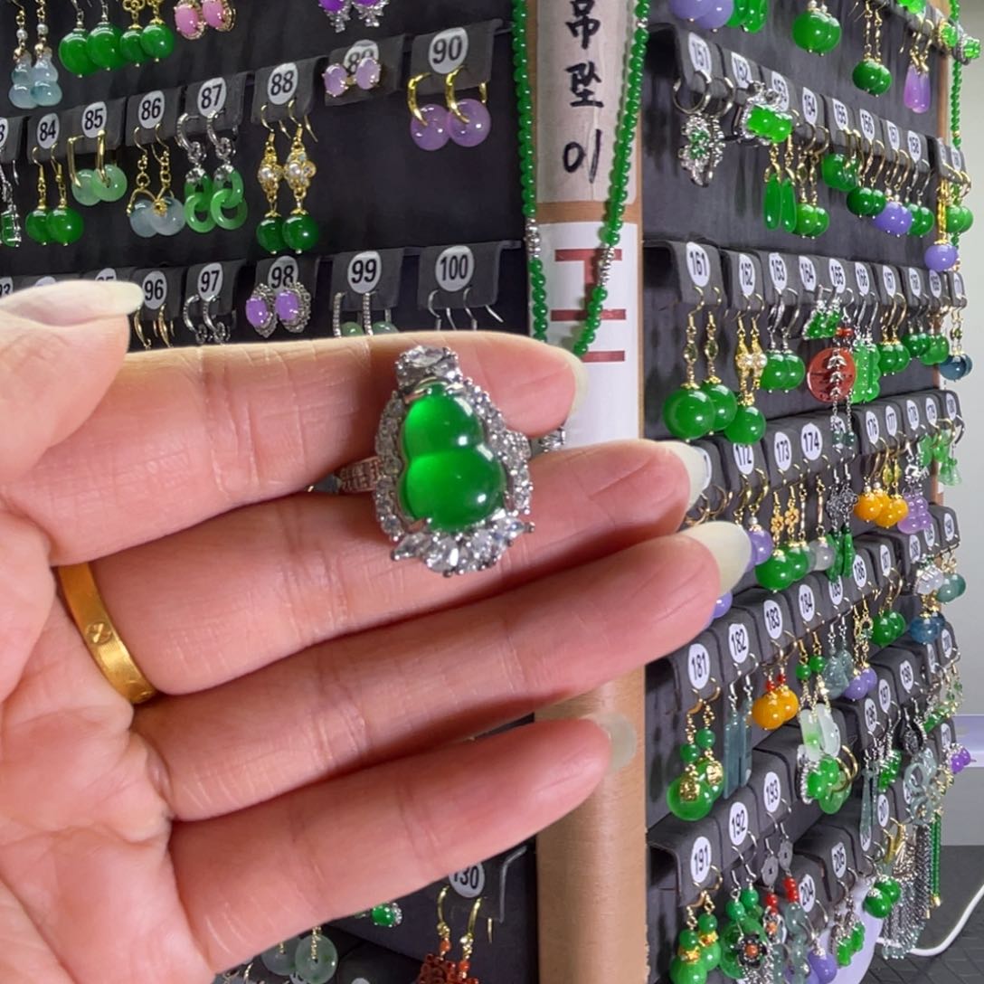 银S925镶嵌翡翠耳饰戒指