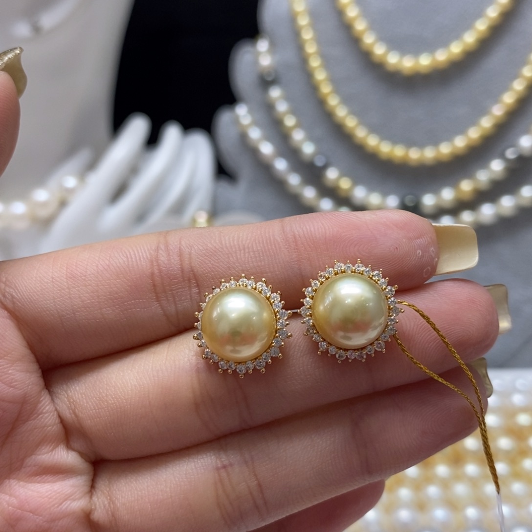 海水珍珠耳饰银S925镶嵌