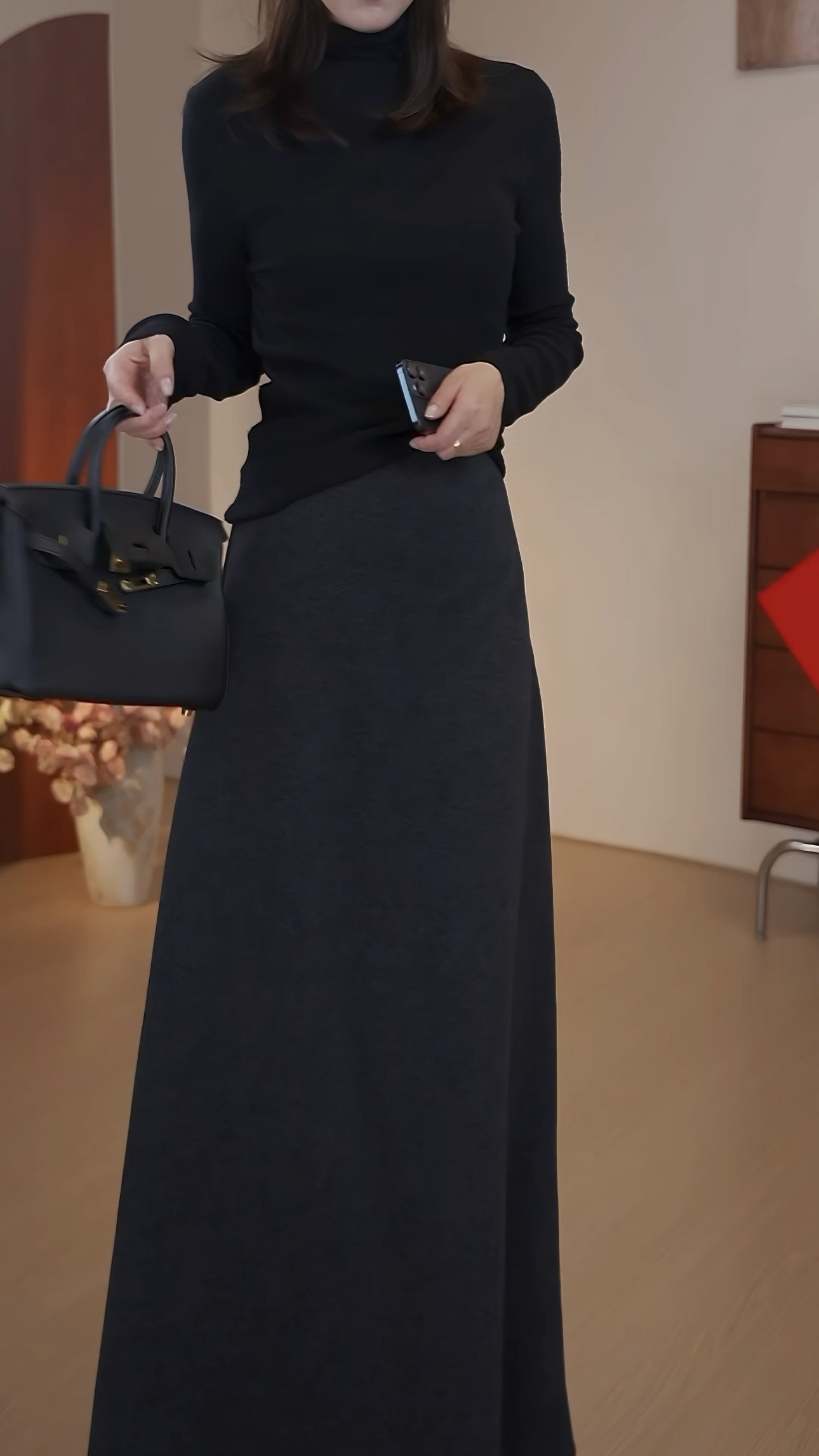 加绒加厚高腰醋酸羊毛半身裙气质百搭冬季加厚款法式长裙2025显瘦