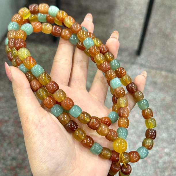 天然岫玉花玉多宝文玩手串120颗10咪纯手工打磨精选珠子