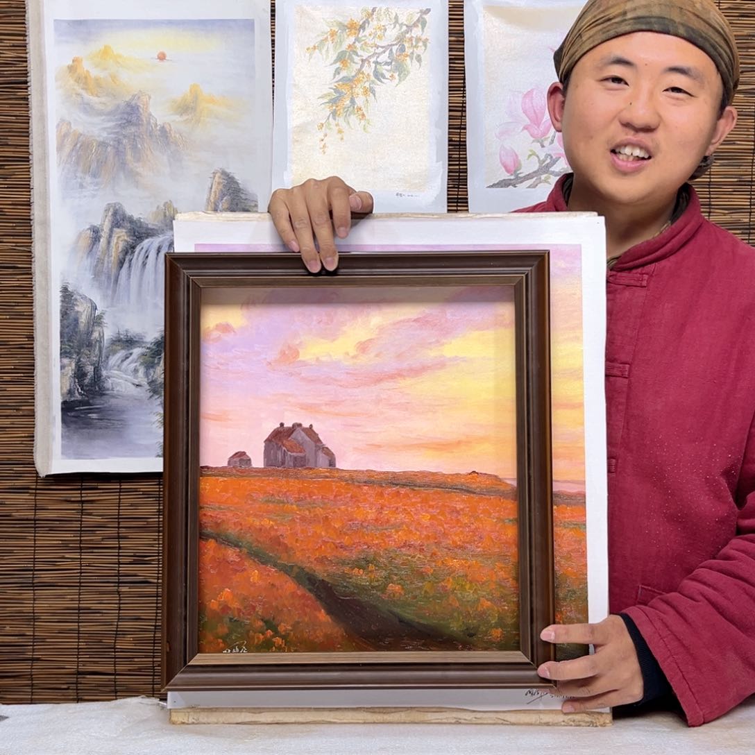 油画行路人小院绘画作品竞拍