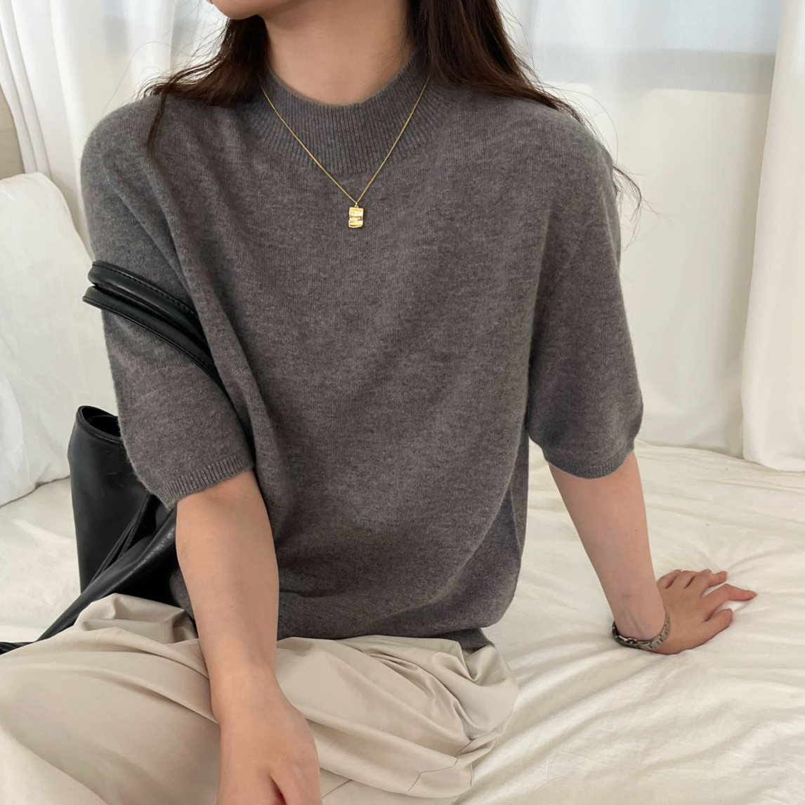 【TheLoom】早秋超细美丽诺羊毛短袖半高领针织衫