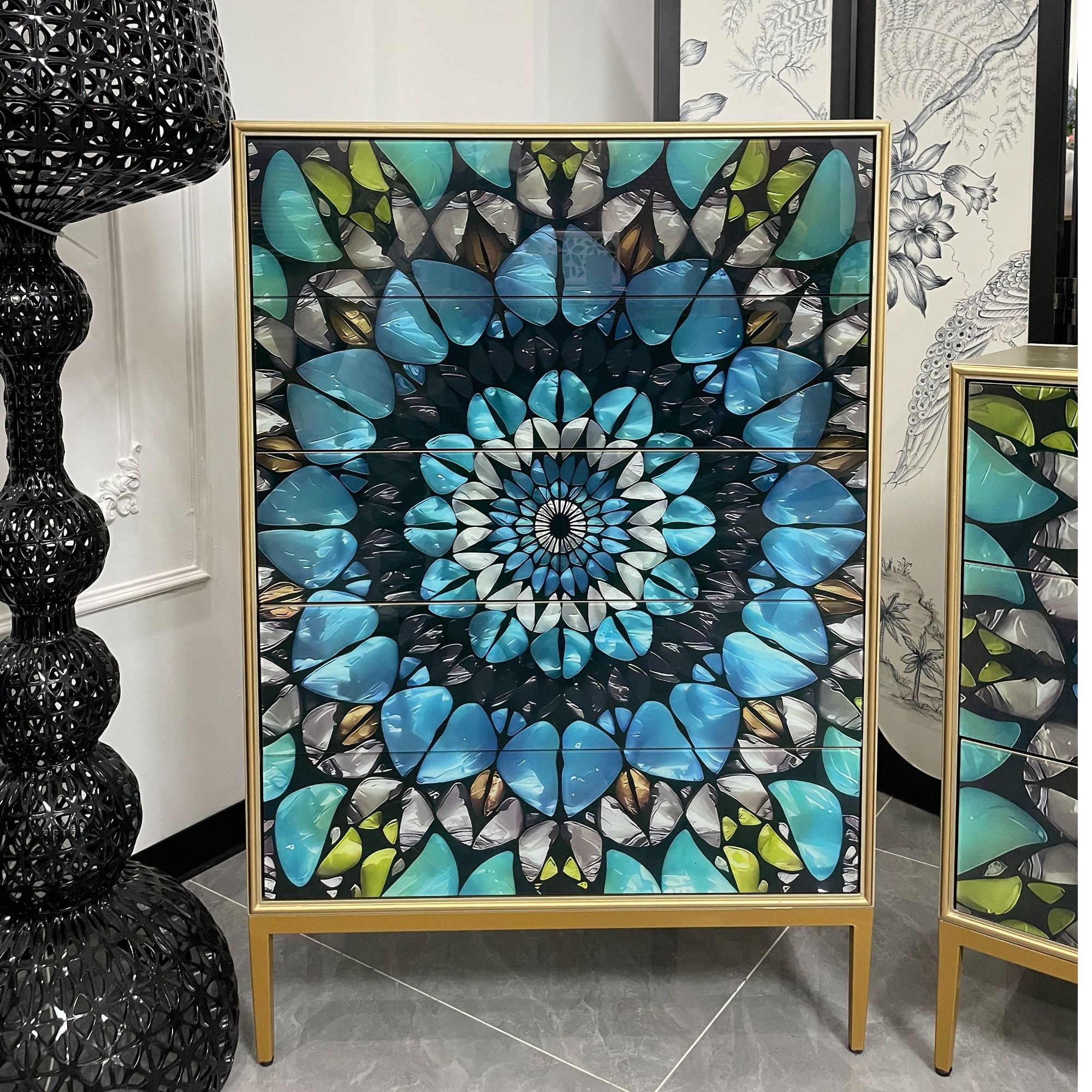 轻奢卧室斗柜意式五斗餐边柜储物柜客厅彩绘装饰玄关柜