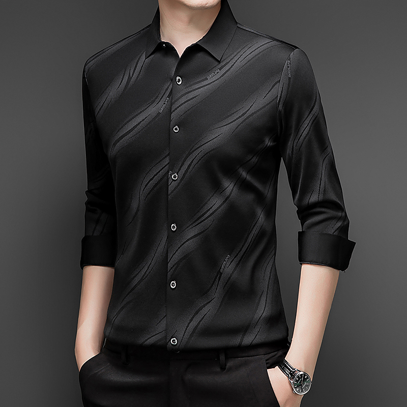 加绒男长袖保暖男士秋冬季抗皱衬衫外套男装翻领轻奢