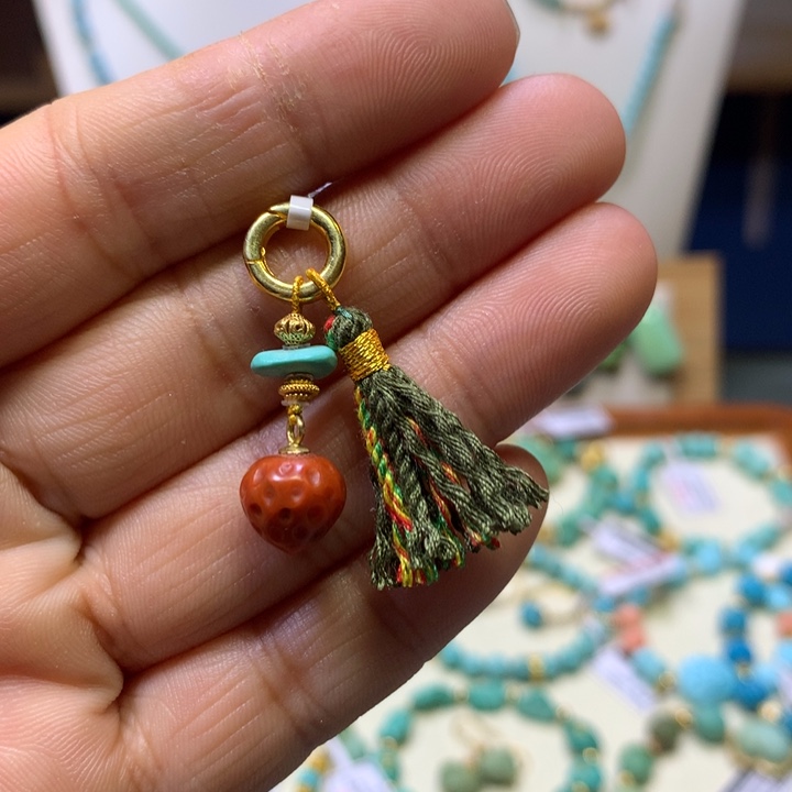 绿松石银S925镀金镶嵌挂件