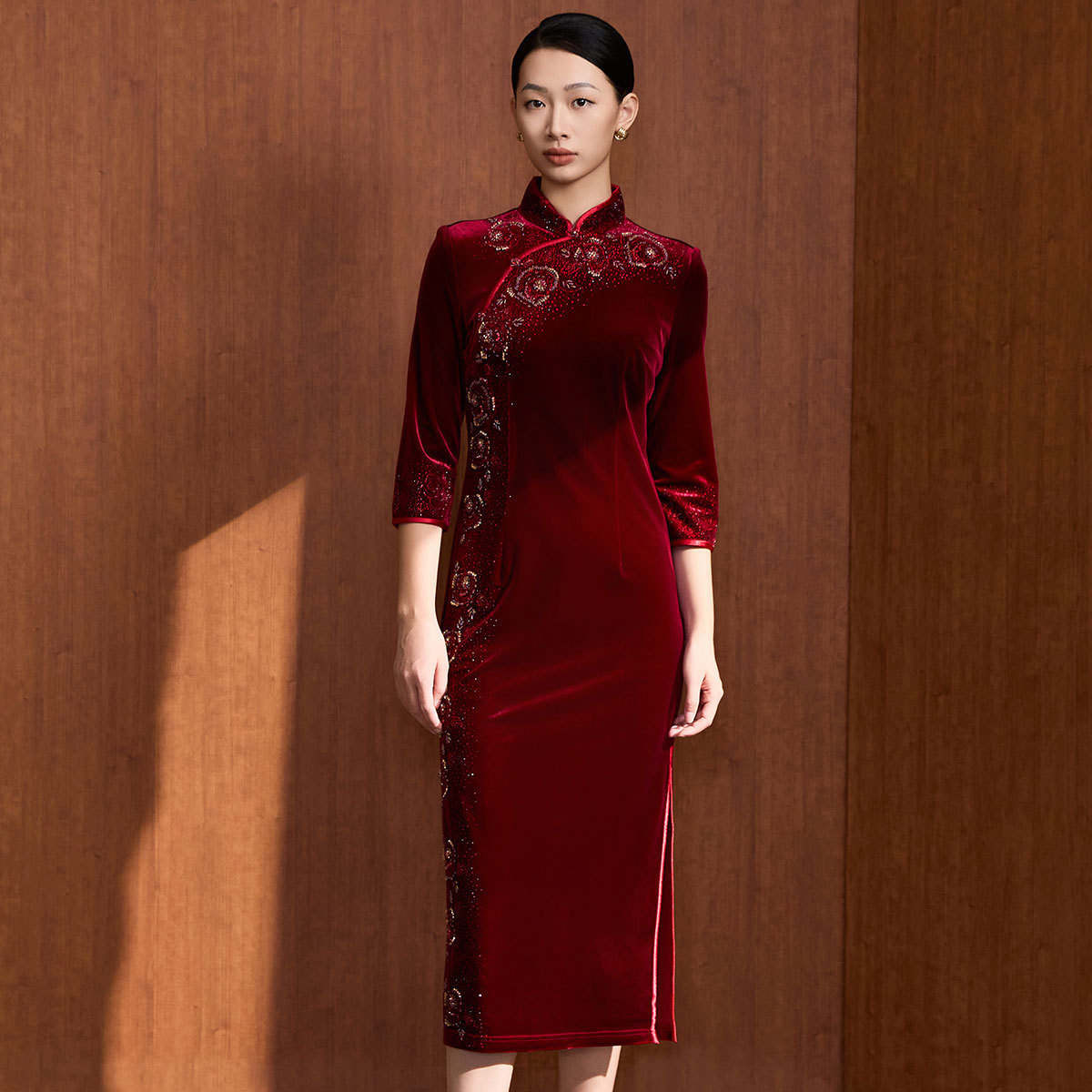 【新中式国风系列】复古高级立领收腰显瘦中长款旗袍VDAC30DRB0330