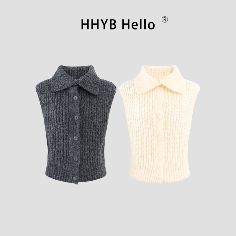 HHYB Hello单排扣针织马甲女秋冬宽松显瘦高领毛衣外套M1689