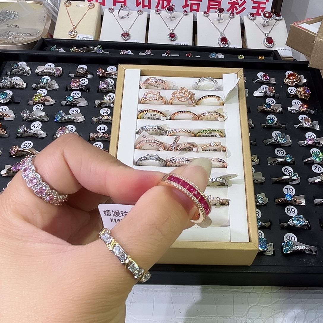 莫桑石非金属K枚红宝半排戒-11