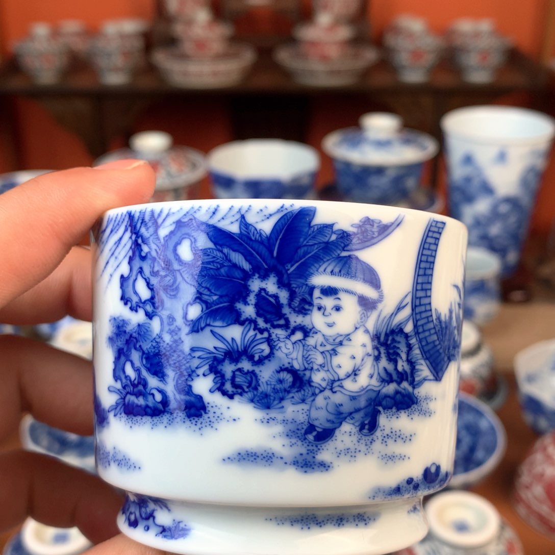 童子主人杯手工手绘