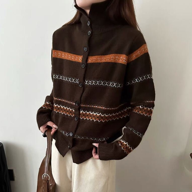 邹先森9056-30冬季新款时尚复古慵懒高领条纹针织