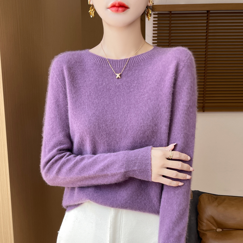 秋冬经典圆领女宽松百搭显瘦纯色女款打底羊绒针织衫#