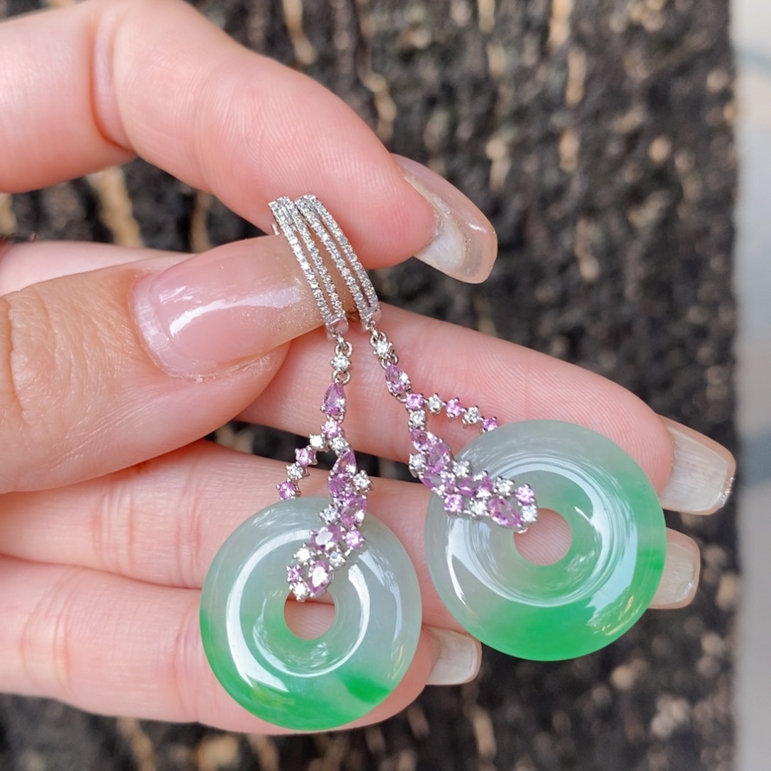 翡翠耳饰18K金镶嵌甜甜圈