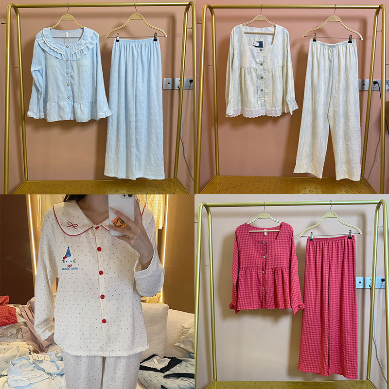 【编码601-699】自带胸垫睡衣女春秋季长袖家居服两件套装网红爆款