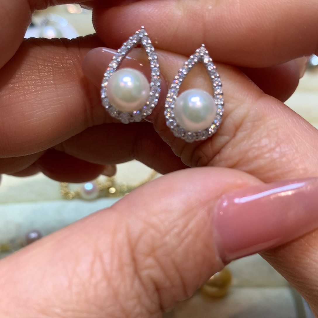 海水珍珠耳饰银S925镶嵌