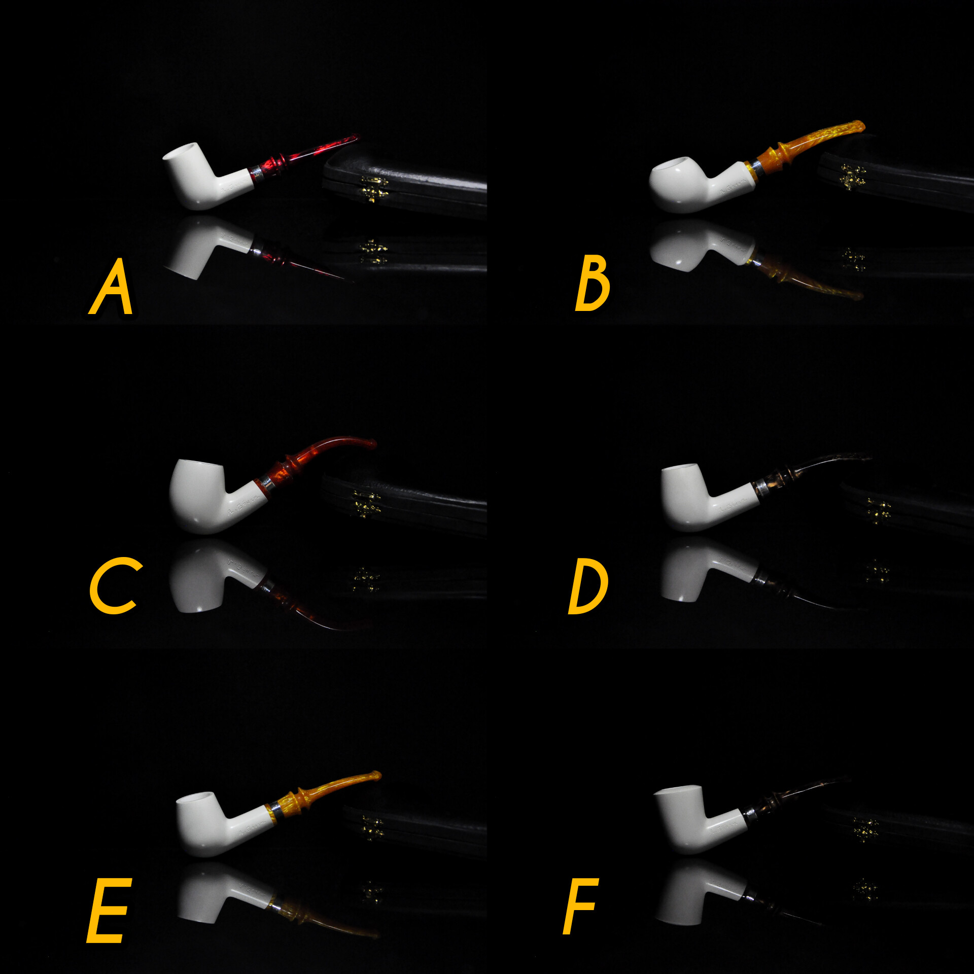 土耳其海泡石烟斗银圈中号 白色原石雪花光面3㎜烟道收纳盒包邮款