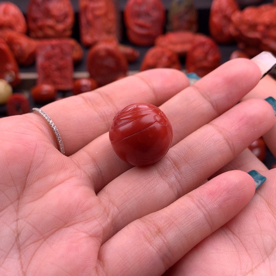 南红玛瑙南红保山辣椒红圆珠19.7mm未镶嵌