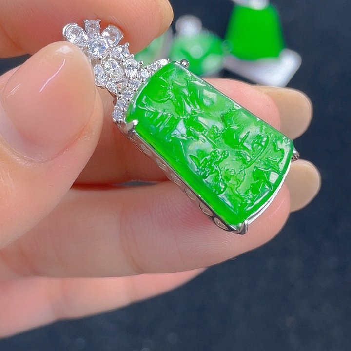 翡翠银S925镶嵌吊坠(不含链)