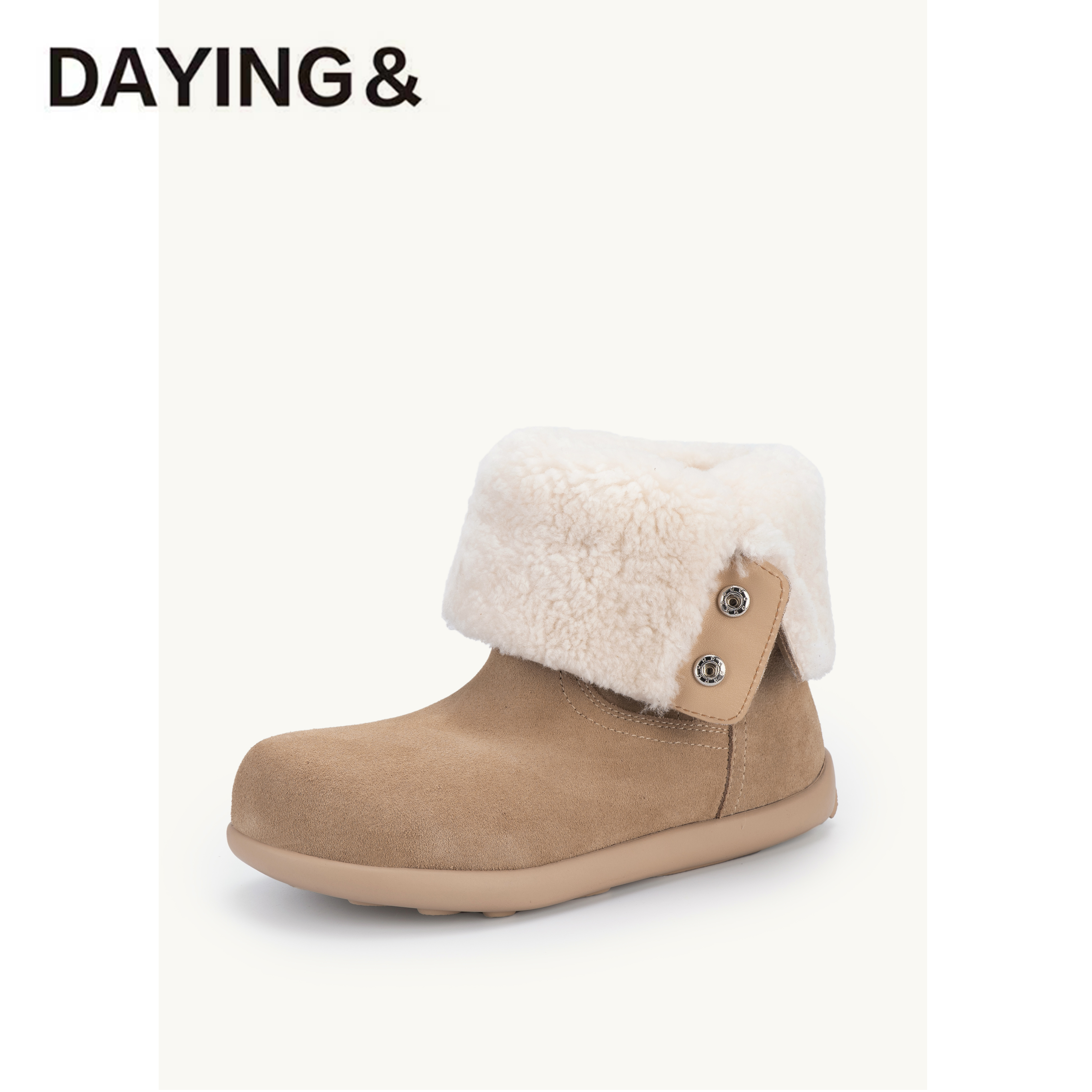 【羊皮毛一体-覆膜牛皮】老钱风翻毛中筒靴2.5CM桑坡村冬雪地靴