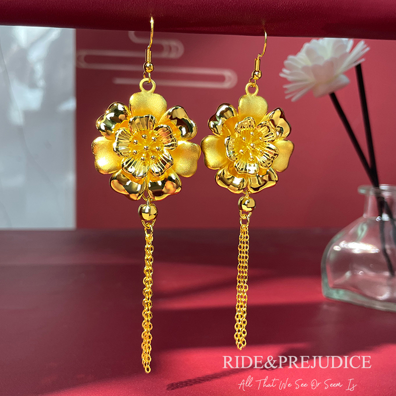 铜合金耳饰 仿金色繁花似锦花朵耳环女婚嫁三金五金耳饰时尚饰品