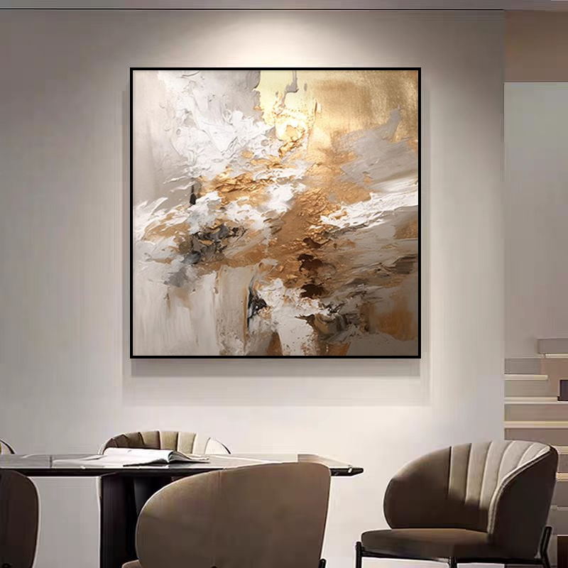 手绘油画《鎏金》餐厅挂画方形客厅沙发背景墙装饰画玄关抽象画
