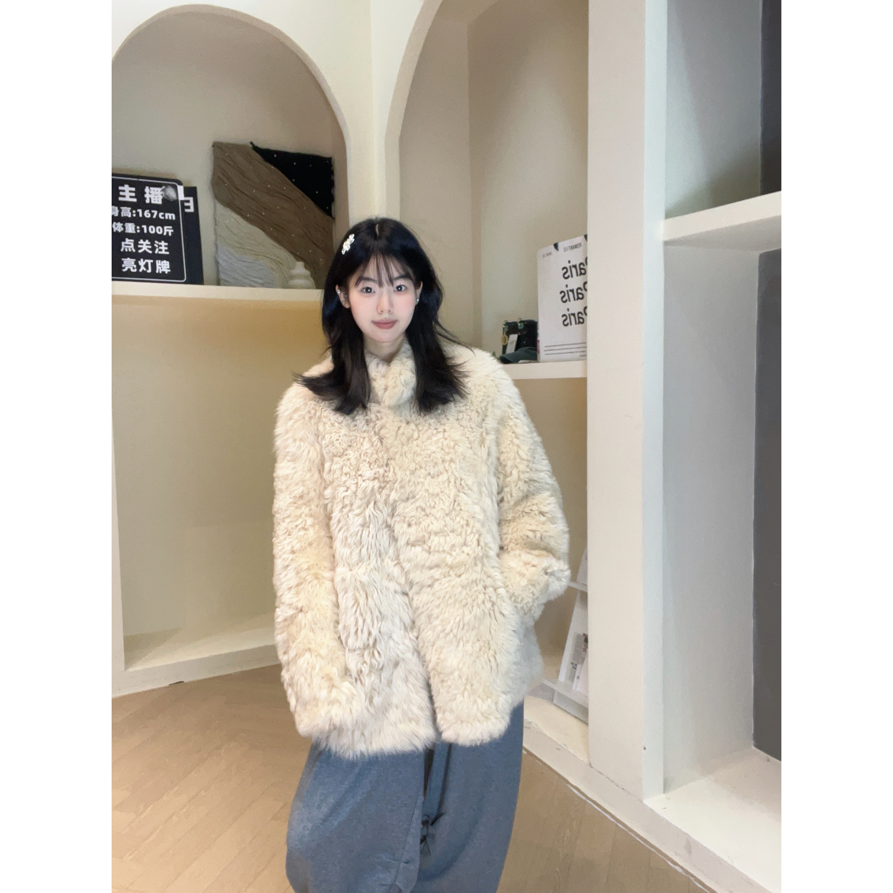 幸运签 2025韩女意大利托斯卡纳羊皮毛一体自然卷毛皮草外套