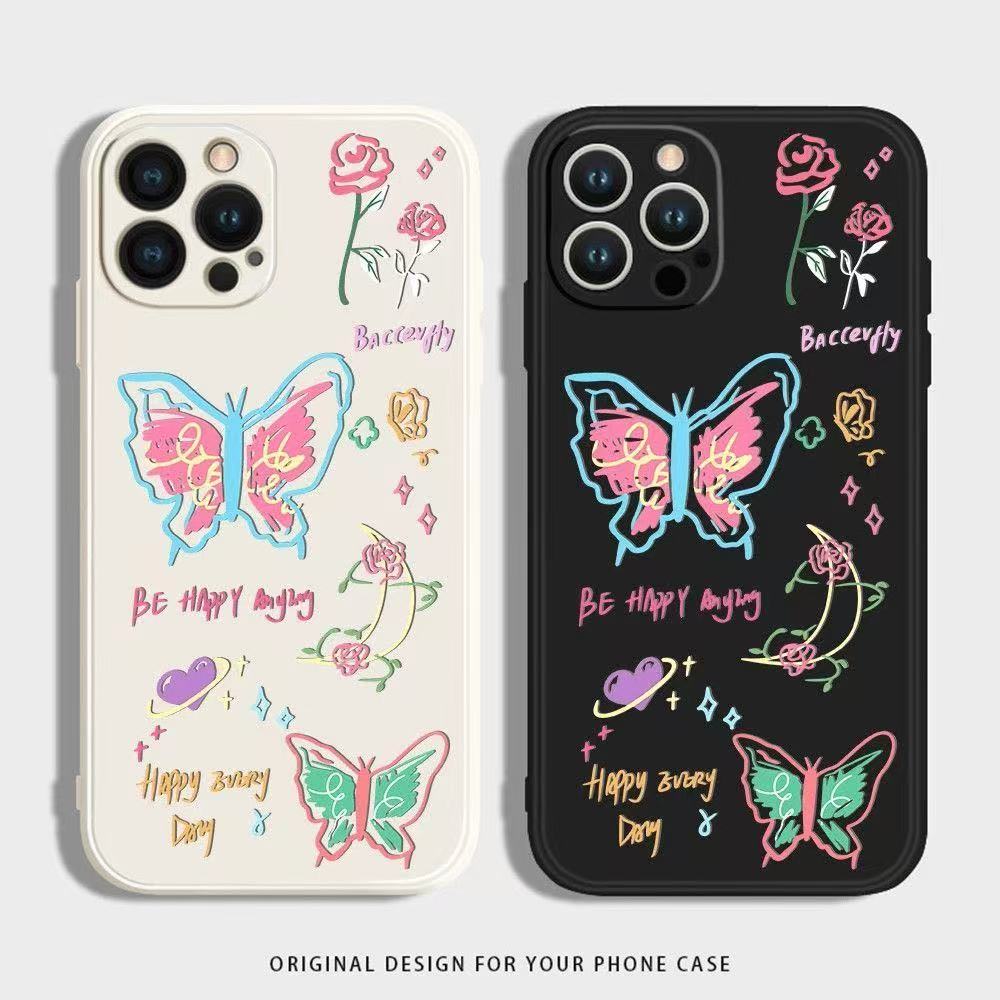 花花蝴蝶适用苹果16promax魔方手机壳iPhone15/x/xs全包软壳