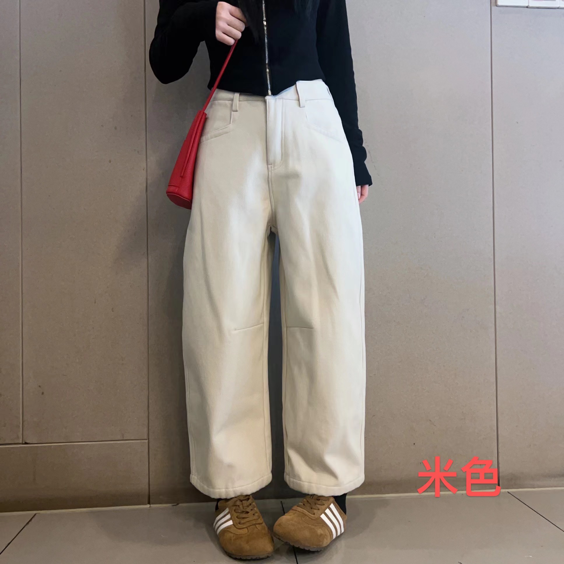 冬季新款纯棉高腰百搭显瘦弯刀阔腿牛仔裤女3031