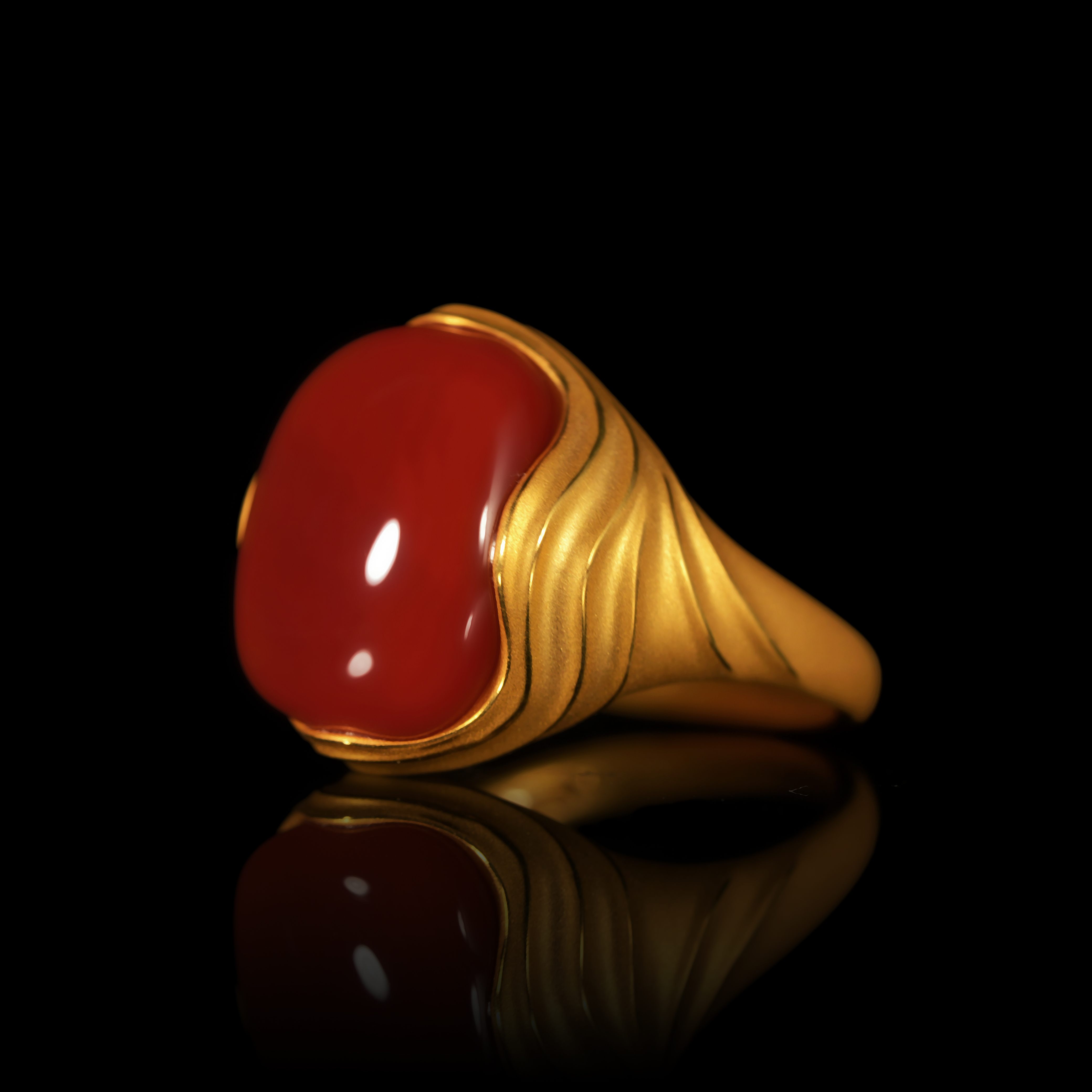 典藏级 原矿南红牛血红锦红纯色 18K金 14号  H122710