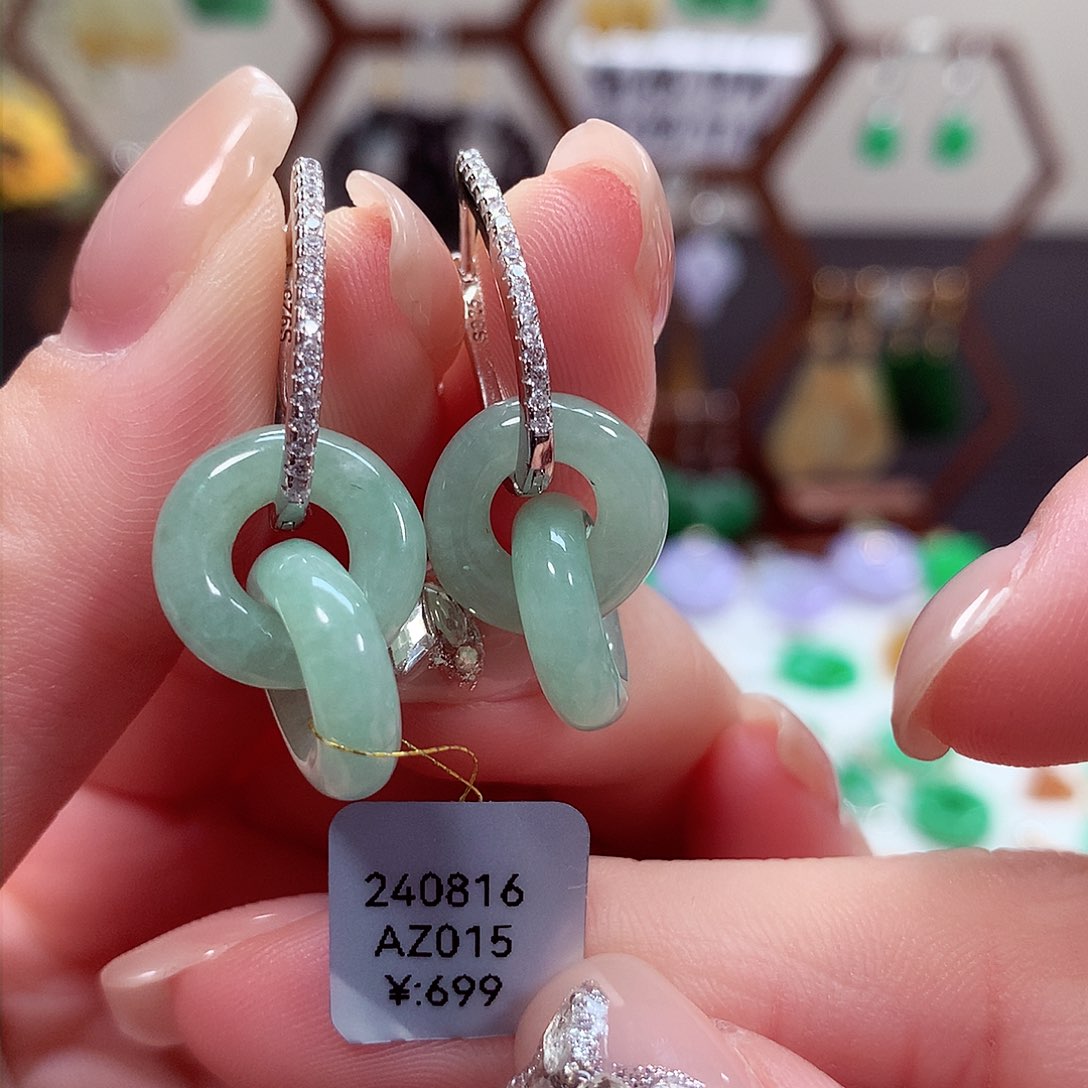 翡翠耳饰银S925镶嵌天然翡翠