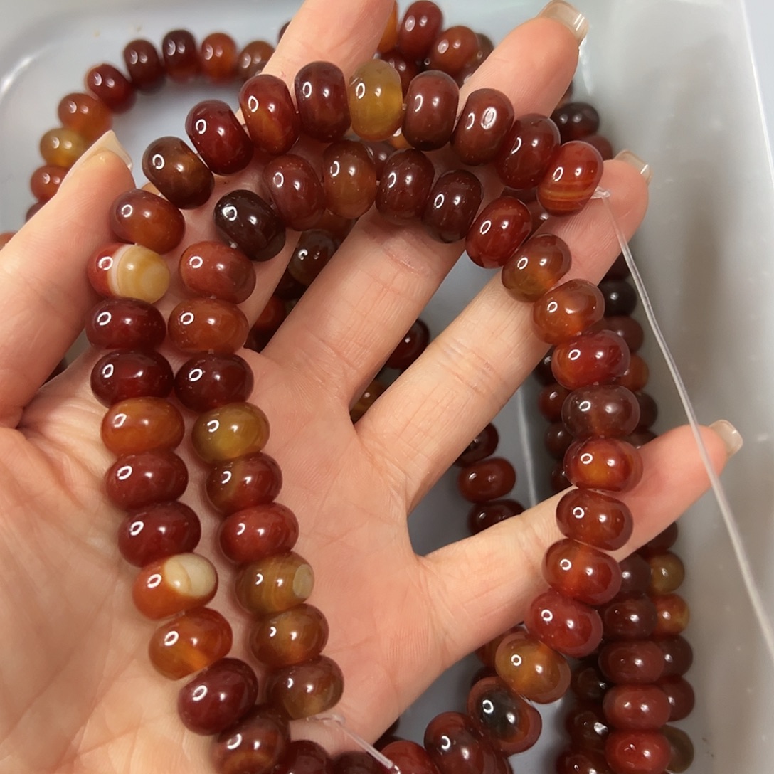 玛瑙/玉髓未镶嵌珠宝半成品，卡12红玛瑙算盘一条