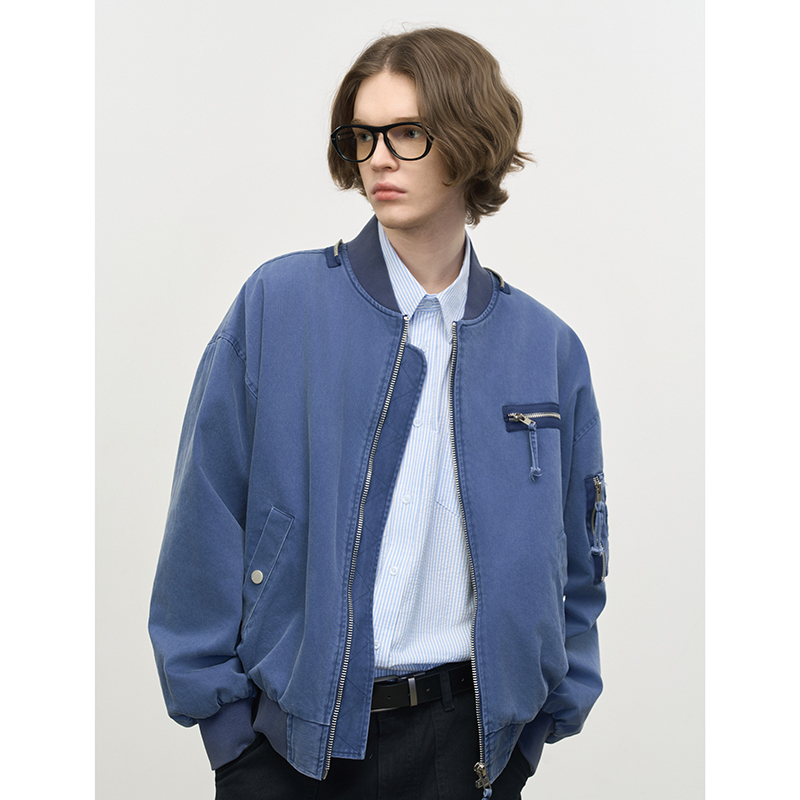 Luminelle 水洗做旧夹克纯棉宽松休闲夹克外套飞行棒球服长袖上衣