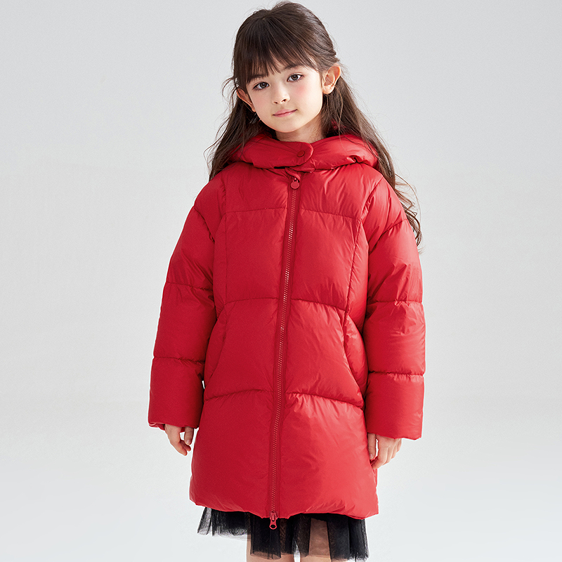 笛莎童装女童羽绒服冬季新款小童三防加厚中长款外套-Q32556502