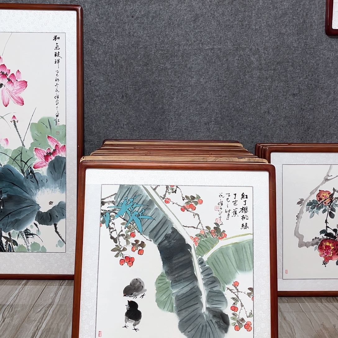 国画书画作品带框63×63