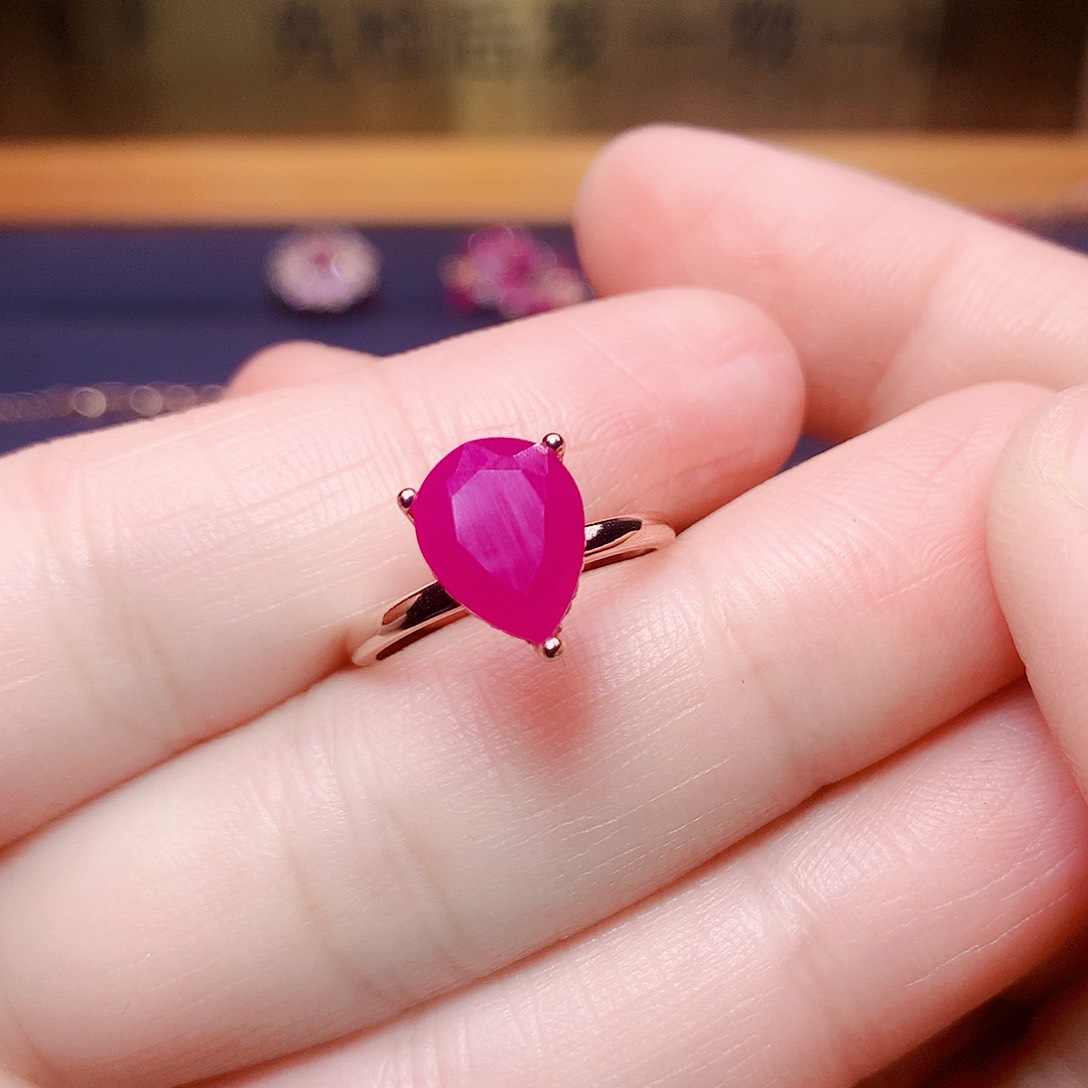 红宝石戒指银S925镶嵌