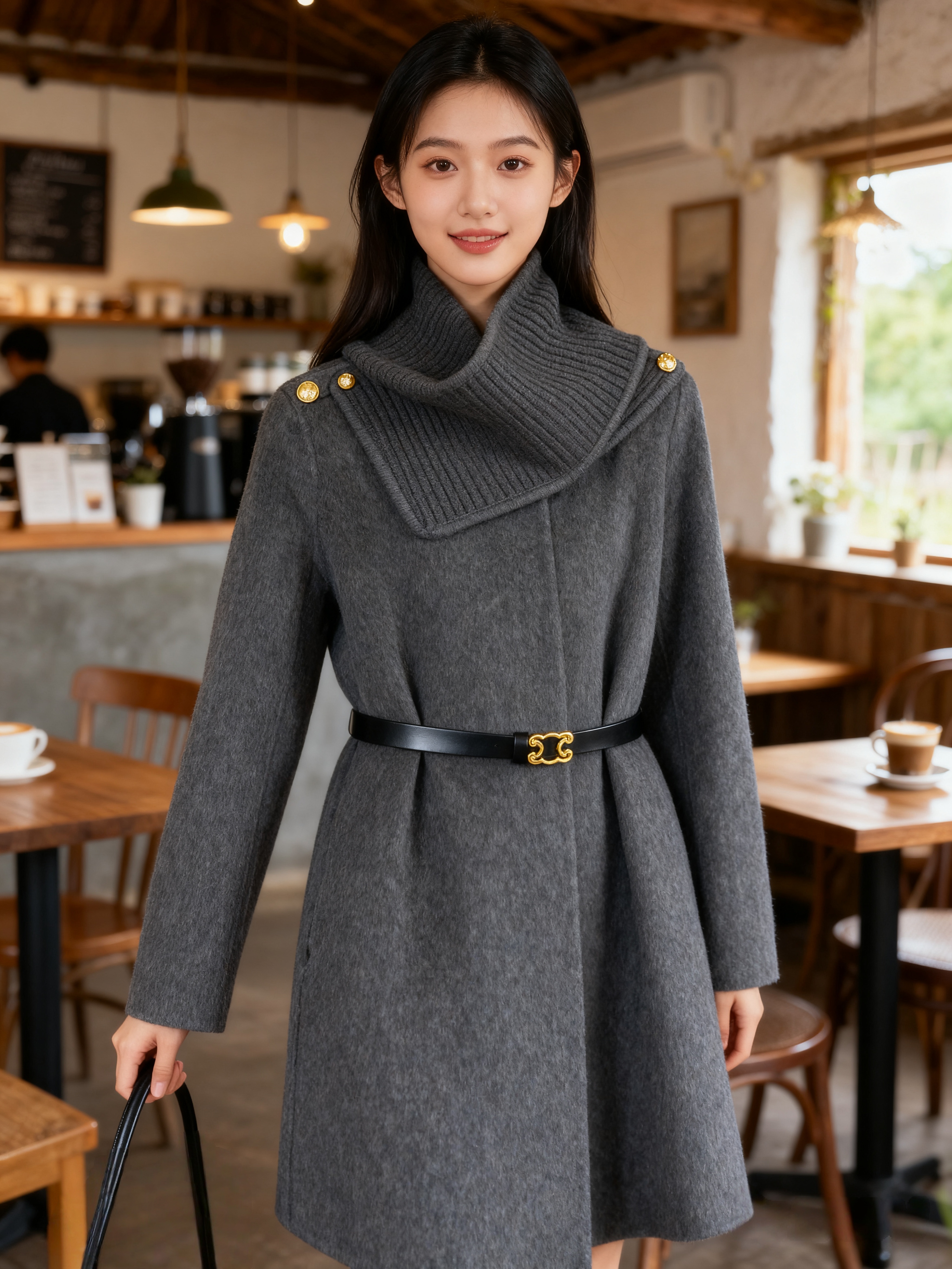 中长款羊绒大衣外套羊毛围巾款百搭女装毛呢网红气质双面呢秋冬