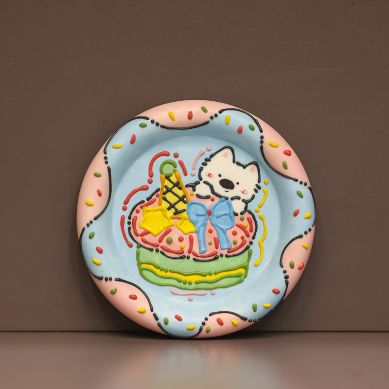 140西高地手工手绘卡通盘子