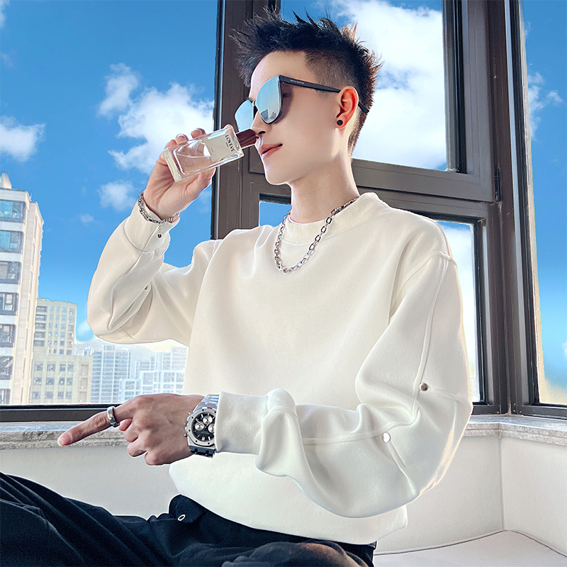 假两件男士卫衣秋季2025新款高级感痞帅手袖钉扣长袖打底男装外套