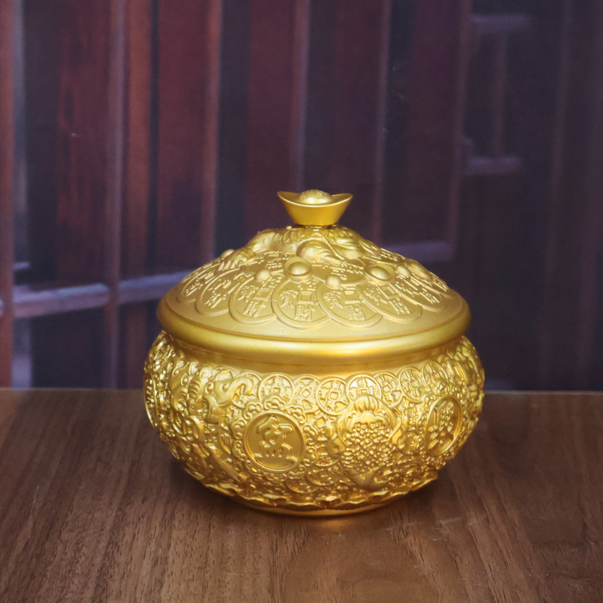 【佳佳优选】八福金蟾聚宝盆带盖元宝转转摆件家居摆件客厅卧室