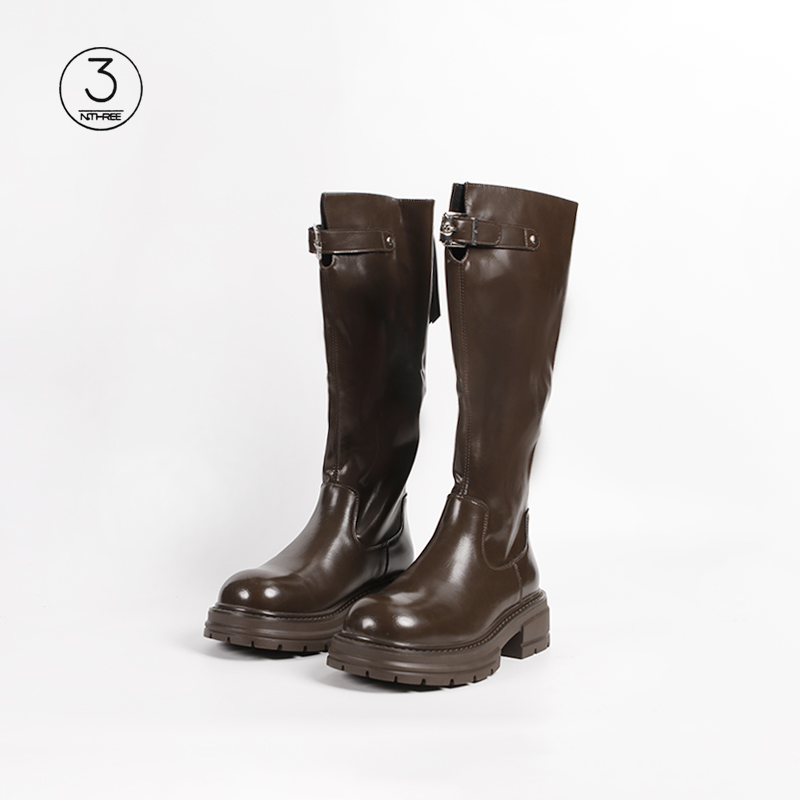 ACY6691品牌清仓厚底长筒靴女2025年秋冬皮带扣高筒骑士靴瘦瘦靴
