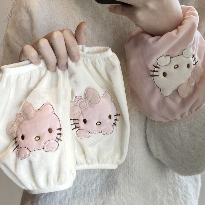 Kitty猫袖套秋冬可爱卡通套袖办公室羽绒服防脏护袖毛绒手袖袖头