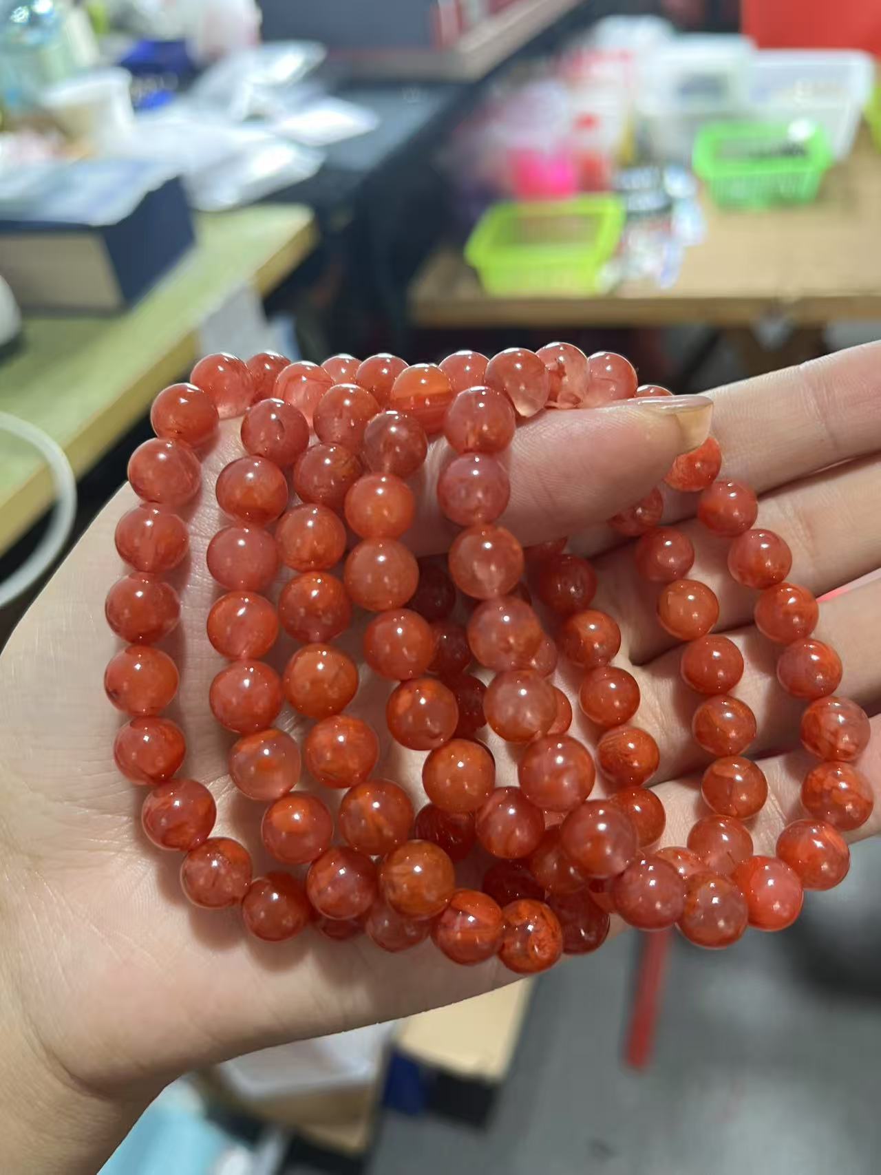 原矿无优化火焰纹南红手串卡8左右 多样性拍一发一